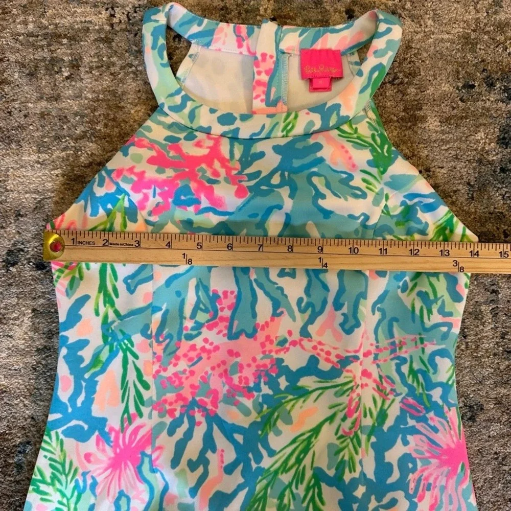 Lilly Pulitzer Sophelia Shift Dress Colorful Coral Bay Print Girls Size 12 EUC